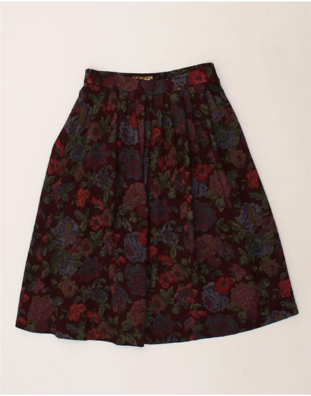 GEIGER Womens High Waist Flared Skirt IT 42 Medium W28 Burgundy Floral cashmere skirt fine