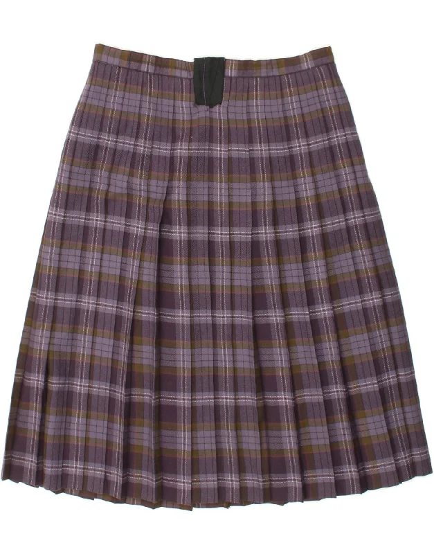 HAUSCO Womens Knife Pleated Skirt IT 48 XL W36  Purple Check Wool tiered skirt playful