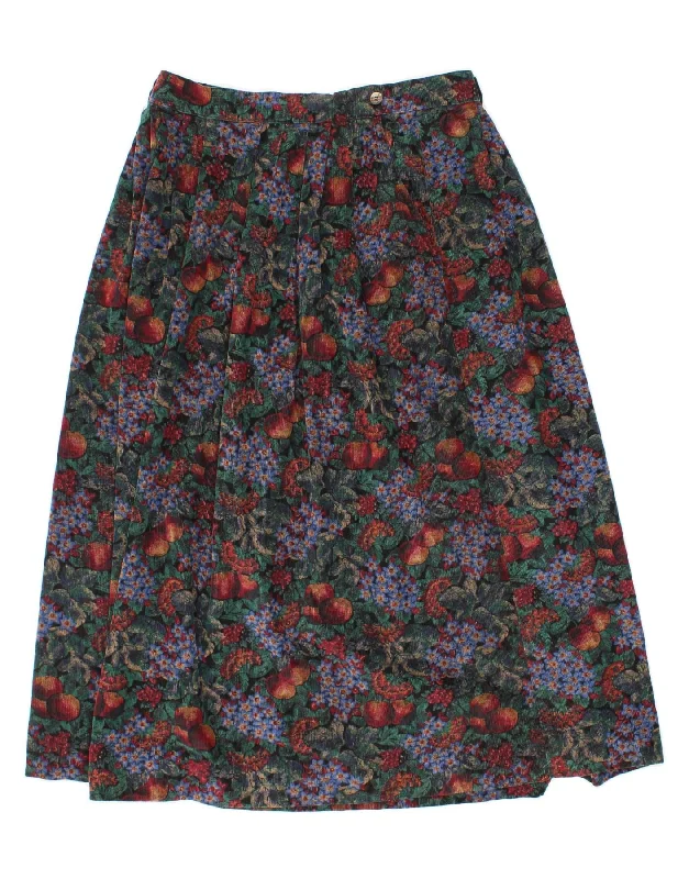 L.L.BEAN Womens Flared Skirt US 14 Large W30  Multicoloured Floral corduroy skirt cozy