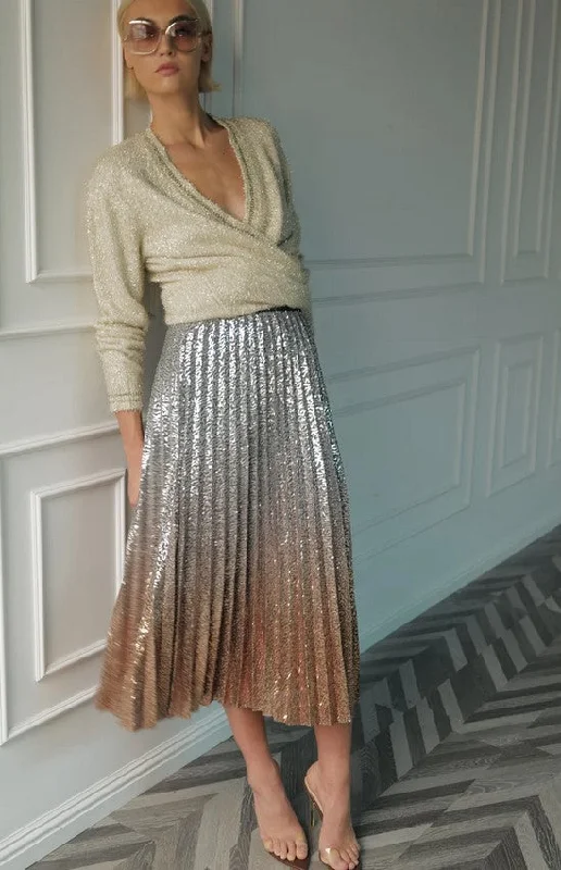 Le Superbe Belinda Ombre Pleat Skirt - Metals leather skirt bold