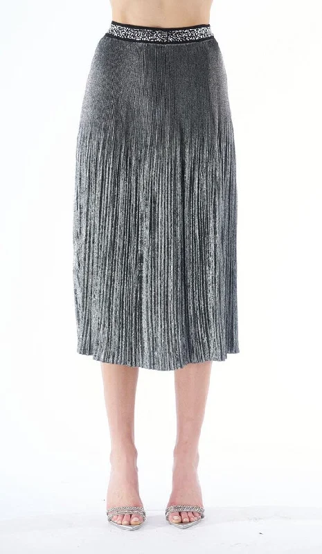 Le Superbe Foil Pleated Skirt - Silver corduroy skirt durable