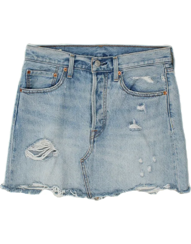 LEVI'S Womens Distressed Denim Skirt W30 Medium Blue Cotton wool skirt sturdy