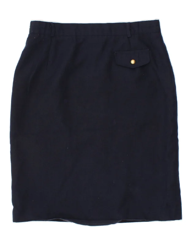 LIBRA Womens Straight Skirt UK 14 Large W32 Navy Blue Polyester corduroy skirt comfortable