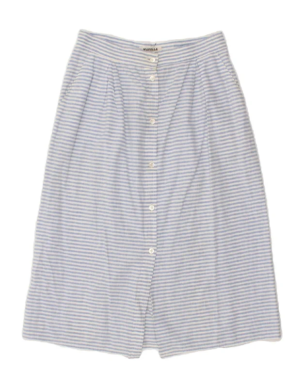 MARELLA Womens A-Line Skirt UK 14 Medium W28  Blue Striped silk skirt sleek