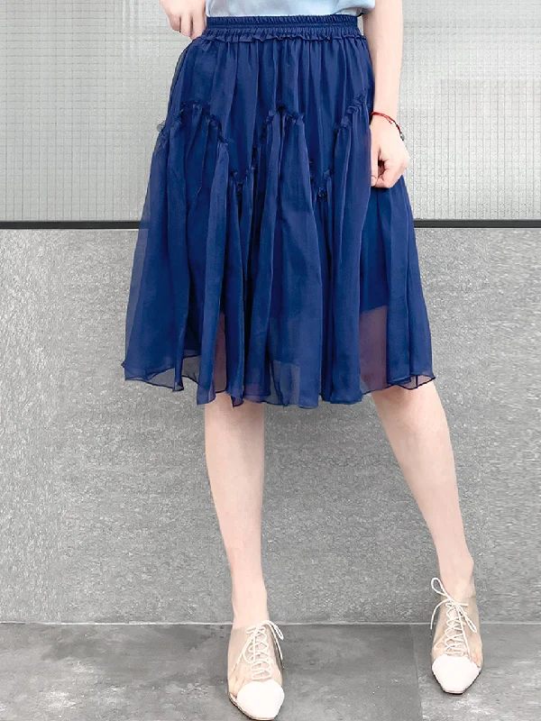 Surprise Sale! Royal Blue Knee Length A-Line Silky Ruffle Skirt cashmere skirt soft