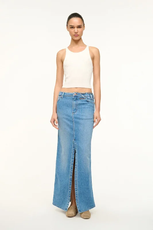 STAUD + WRANGLER THE MAXI SKIRT | MID BLUE cashmere skirt soft