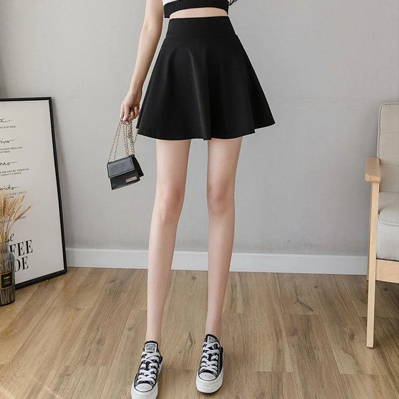 Two Layers High-waist Plus Size Short Skirt Women's A-line Skirt Pleated Skirt Anti-glare Solid Color Big Pocket seamless skirt comfort