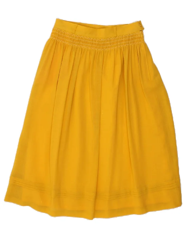 VINTAGE Womens A-Line Skirt IT 40 Small W28  Yellow Virgin Wool satin skirt smooth