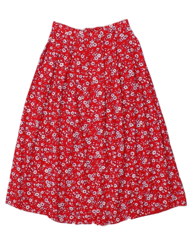 VINTAGE Womens A-Line Skirt W26 Small Red Floral high waist skirt