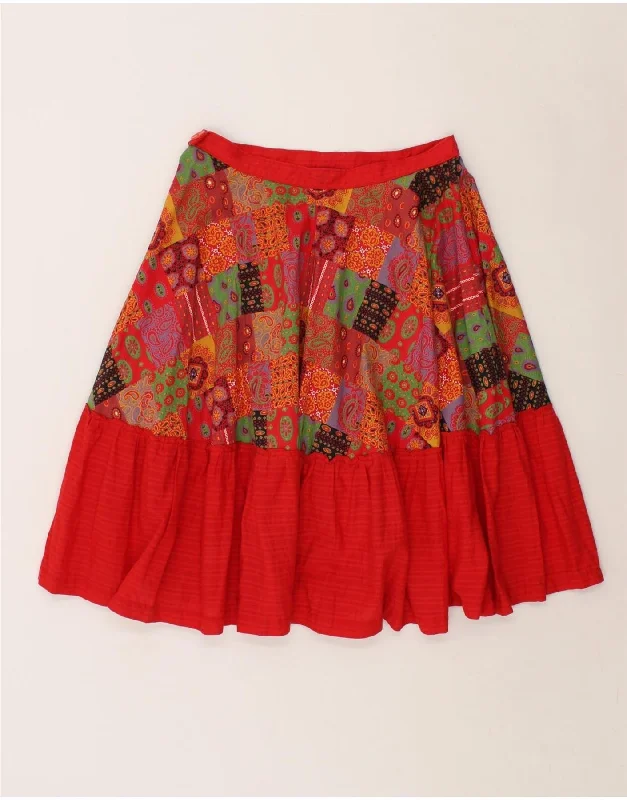 VINTAGE Womens A-Line Skirt W26 Small Red Patchwork linen skirt airy