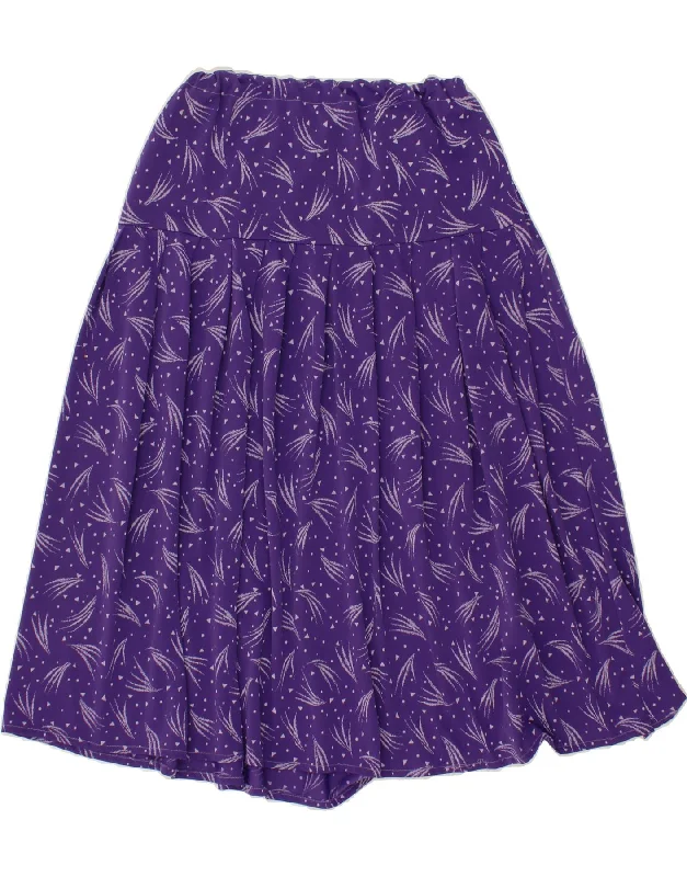 VINTAGE Womens Abstract Pattern Pleated A-Line Skirt W34 Large Purple wool skirt thick