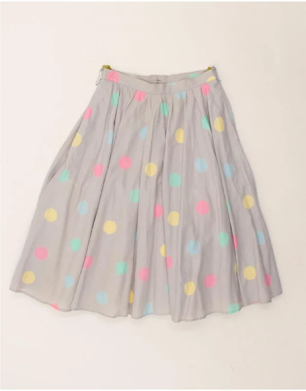 VINTAGE Womens High Waist Flared Skirt IT 38 W24 Grey Polka Dot Cotton wool skirt warm