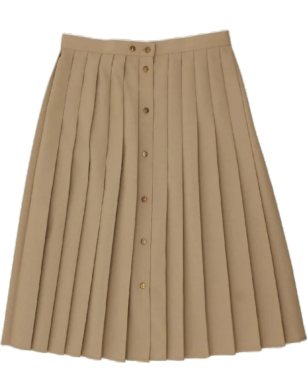 VINTAGE Womens Knife Pleated Skirt UK 18 XL W34 Beige Polyester leather skirt refined