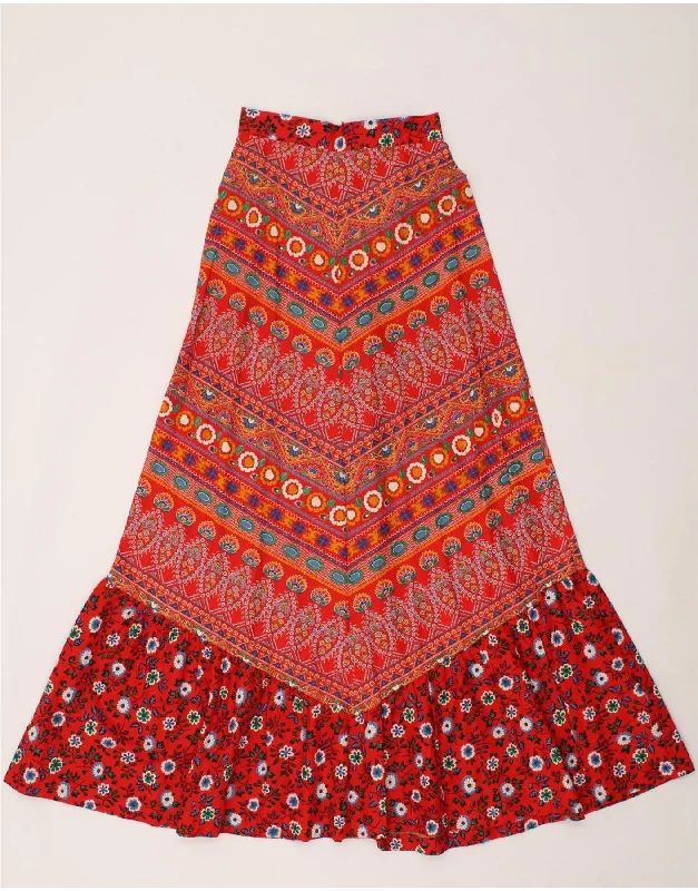 VINTAGE Womens Maxi Gypsy Skirt IT 36 XS W24  Red Floral Cotton wool skirt warm