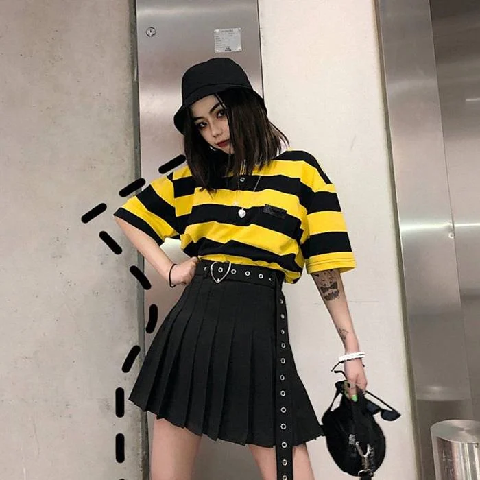 Women Summer Anti-walkout High Waist Slim Skirt Wild Black Pleated Skirt Hip Hop A-line Skirts Belt cotton skirt soft