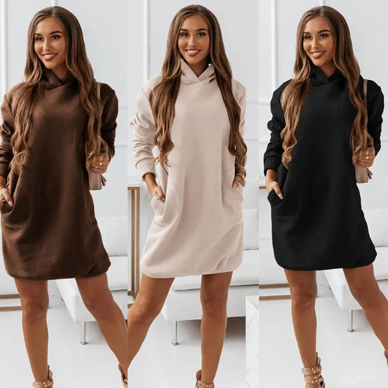 Women's Hooded Hipster Long-sleeved Solid Color Skirt cashmere skirt soft